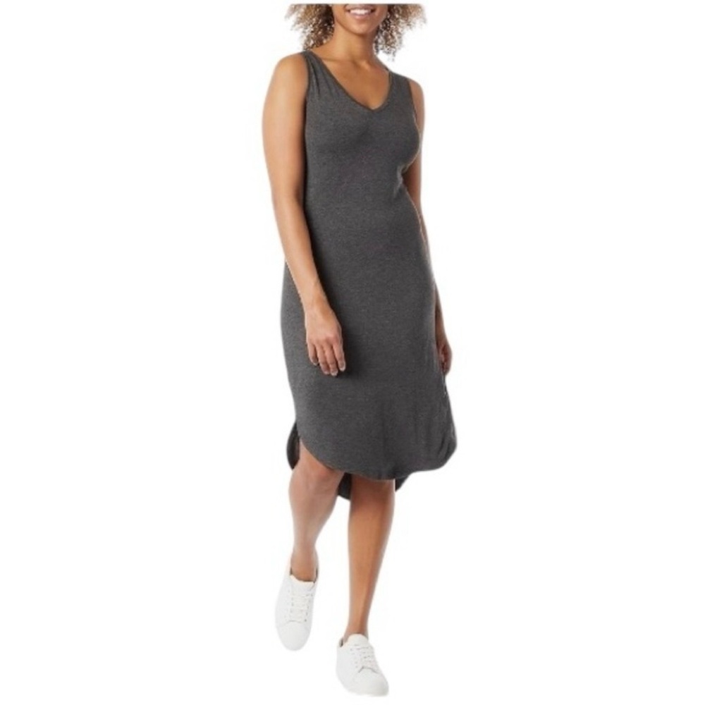 ✨ Anthropologie Daily/Ritual ✨ Soft Stretchy Gray Midi T-Shirt Dress Size Small